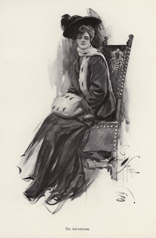 Téli ruhát viselő nő portréja (litho) alkotó: Harrison Fisher