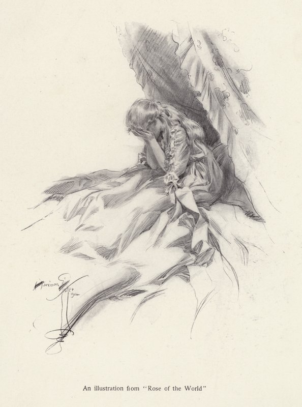 Rosamond English, az Egerton Castle (litho) regényének, a világ rózsájának szereplője alkotó: Harrison Fisher