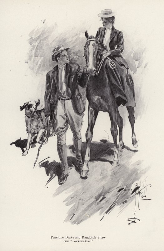 Két szereplő, Penelope Drake és Randolph Shaw a Gyáva udvar című regényéből, George Barr McCutcheon (litho) alkotó: Harrison Fisher