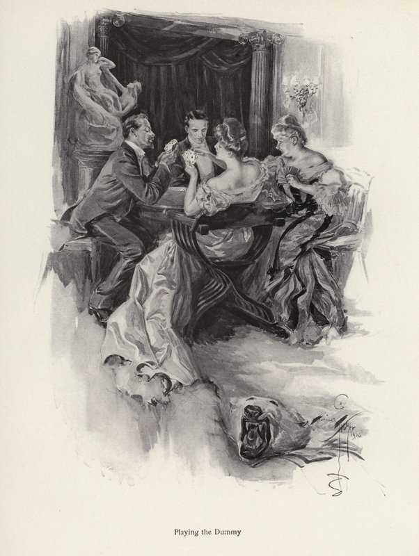 Két pár kártyázik egy esti partin (litho) alkotó: Harrison Fisher