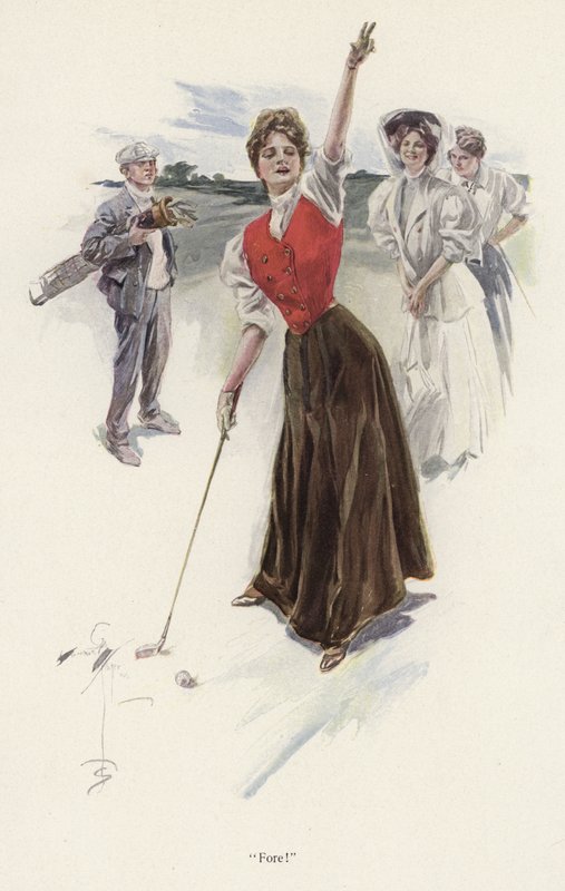 Golfozó nő a pályán (színes litó) alkotó: Harrison Fisher