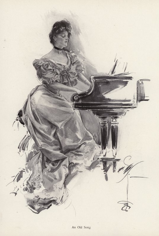 Nő dalt játszik zongorán (litho) alkotó: Harrison Fisher