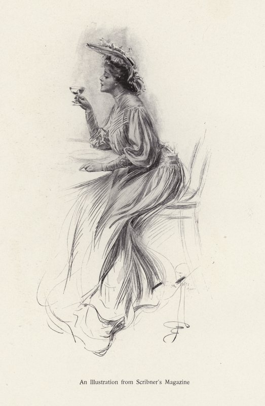 Nő itallal (litho) alkotó: Harrison Fisher