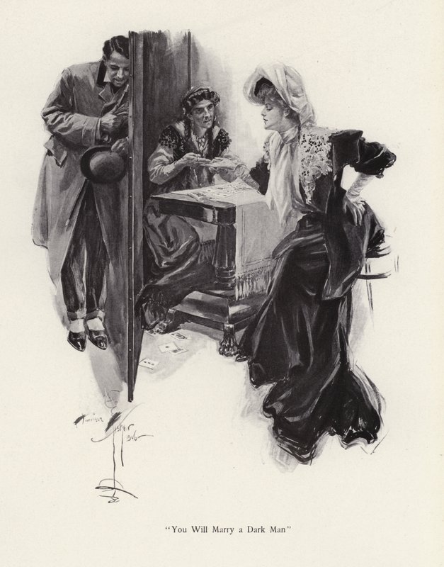 Fiatal nő, akinek a jövőjét egy cigány mondja (litho) alkotó: Harrison Fisher