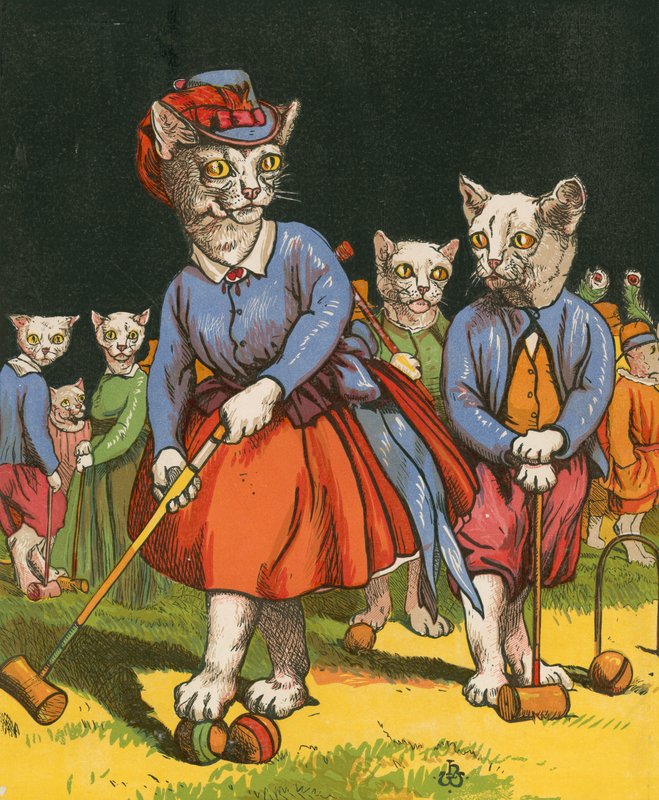 Krokettet játszó macskák (színes litó) alkotó: Harrison William Weir