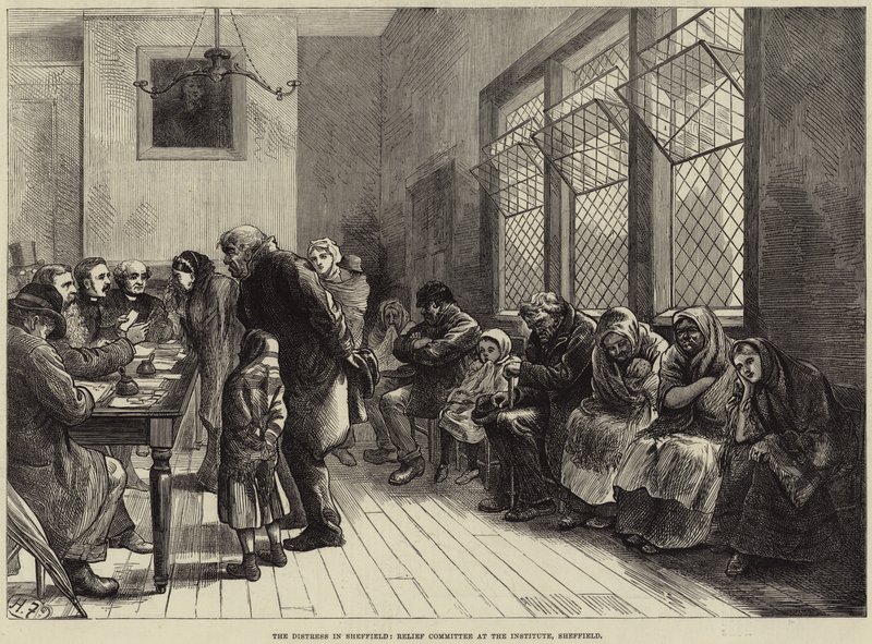 A Sheffieldi Vészhelyzet, Segélybizottság az Intézetben, Sheffield alkotó: Harry Furniss