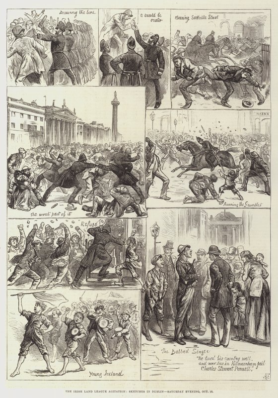 Az Irish Land League agitációja, Vázlatok Dublinban, október 15., szombat este alkotó: Harry Furniss