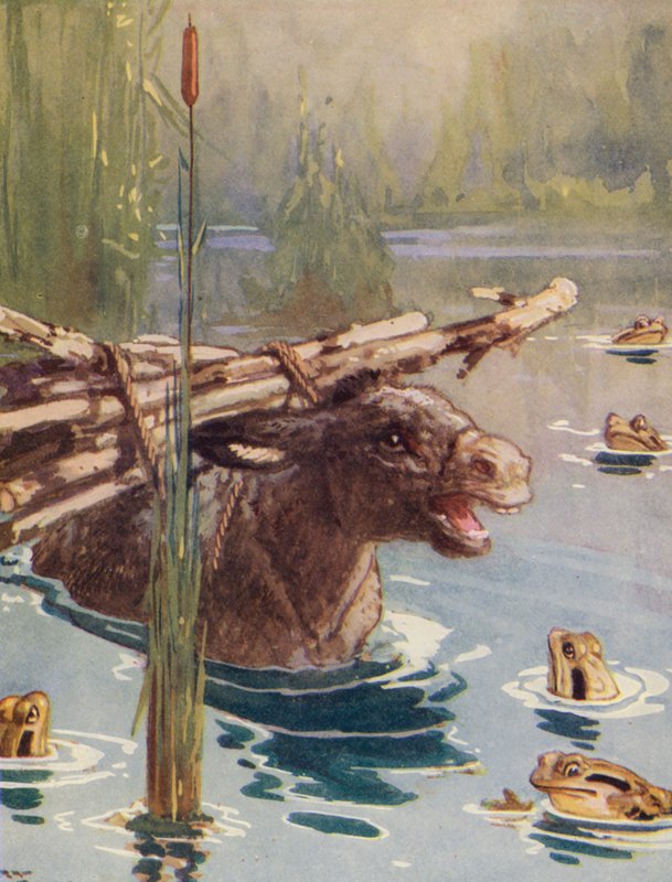 Aesopus meséi: A szamár és a békák (színes litográfia) alkotó: Harry (1878 1950) Rountree