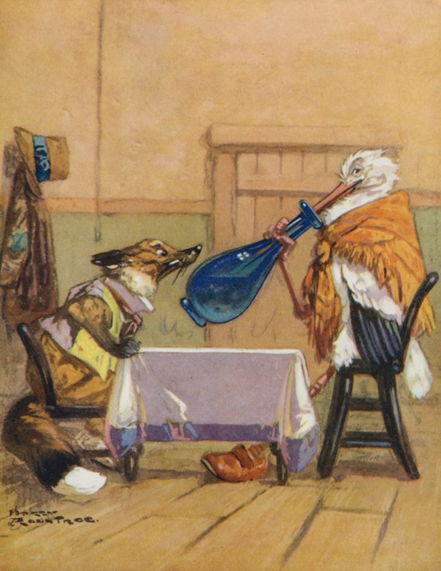 Aesopus meséi: A róka és a gólya (színes litográfia) alkotó: Harry (1878 1950) Rountree