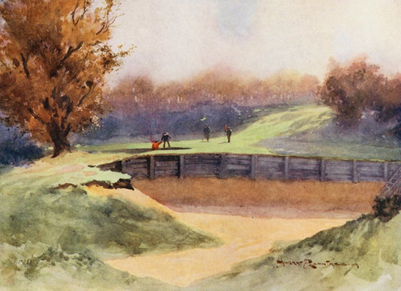 Golfpályák: Northwood, "Death or Glory" , a nyolcadik lyuk (színes litográfia) alkotó: Harry (1878 1950) Rountree