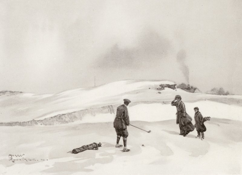Golfpályák: Skegness, a második ütés a kilencedik lyuknál (litho) alkotó: Harry (1878 1950) Rountree