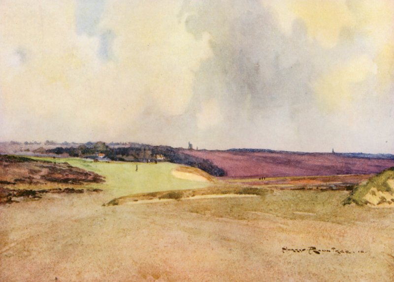 Golfpályák: lyuknál (színes litográfia) alkotó: Harry (1878-1950) Rountree
