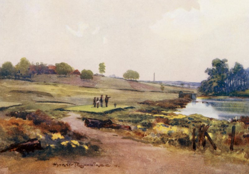 Golfpályák: Handsworth, az első tee (színes litográfia) alkotó: Harry (1878 1950) Rountree