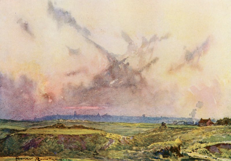 Golfpályák: Andrews, a város a távolban (színes litográfia) alkotó: Harry (1878 1950) Rountree