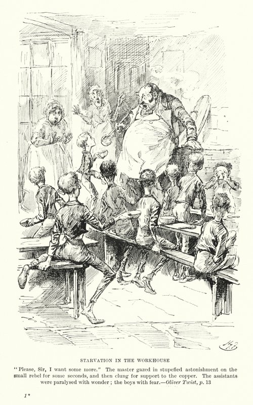 Illusztráció Charles Dickens Twist Olivér című könyvéhez (litográfia) alkotó: Harry (after) Furniss