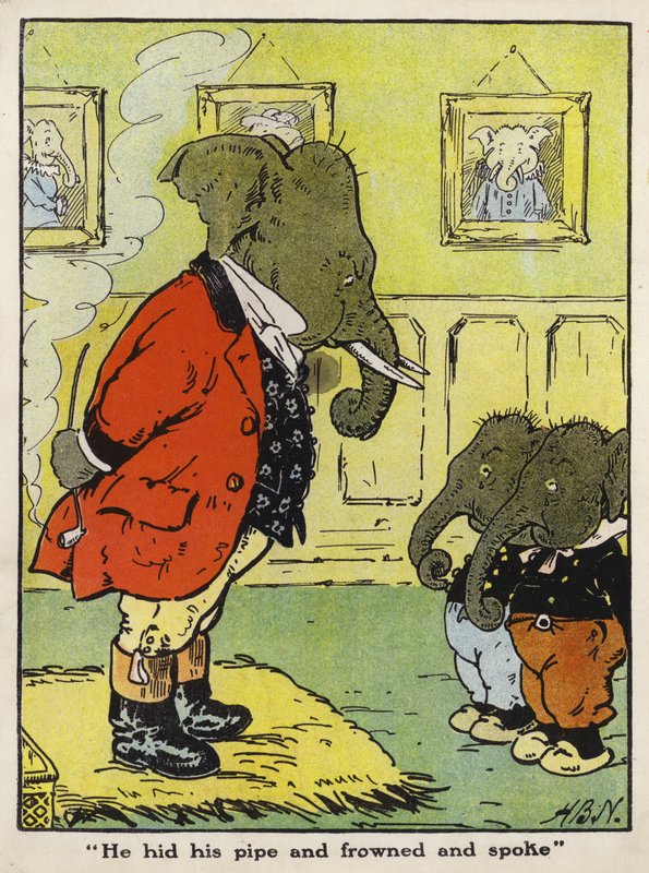 "Elrejtette a pipáját, összeráncolta a homlokát és beszélt" (színes litó) alkotó: Harry B Neilson