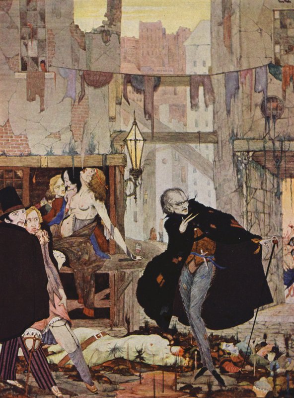 Edgar Allan Poe: A tömeg embere (színes litográfia) alkotó: Harry Clarke