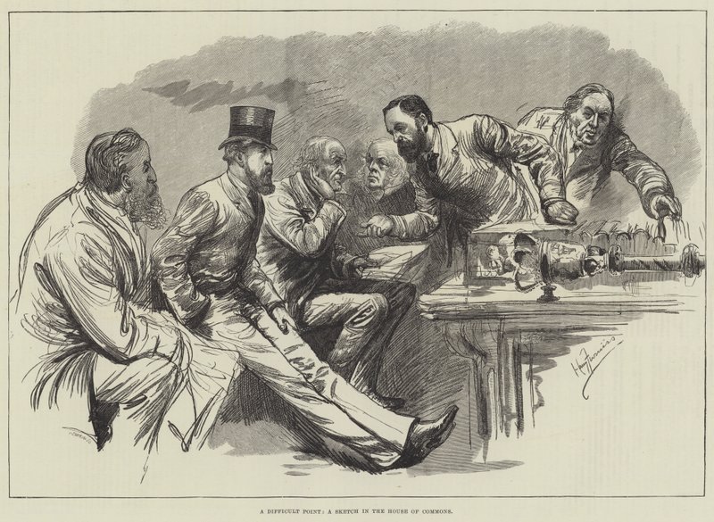 Egy nehéz pont, egy vázlat az alsóházban alkotó: Harry Furniss