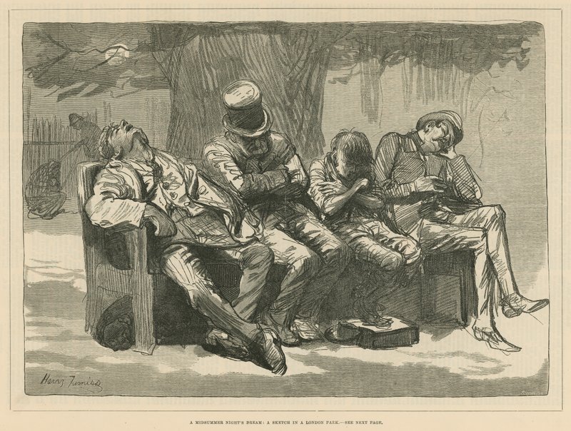 Szentivánéji álom: Vázlat egy londoni parkban (metszet) alkotó: Harry Furniss