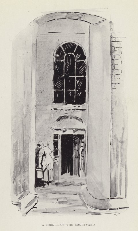 Az udvar egyik sarka alkotó: Harry Furniss