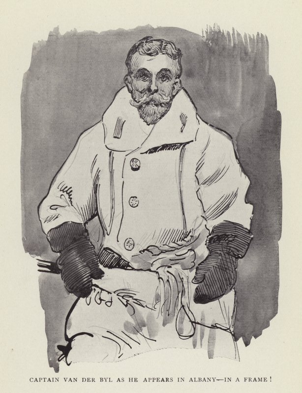 Van der Byl kapitány, ahogy Albanyban megjelenik, egy keretben! alkotó: Harry Furniss