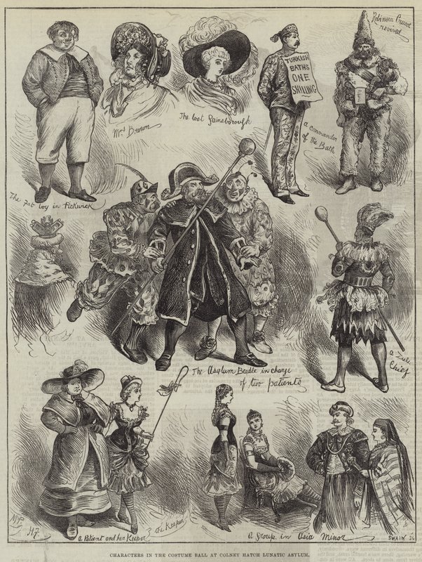 A Colney Hatch Lunatic Asylum jelmezbáljának szereplői alkotó: Harry Furniss