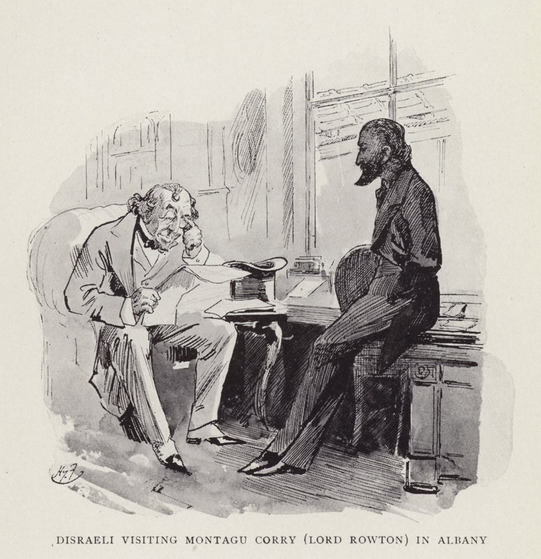 Disraeli meglátogatja Montagu Corryt (Lord Rowton) Albanyban alkotó: Harry Furniss