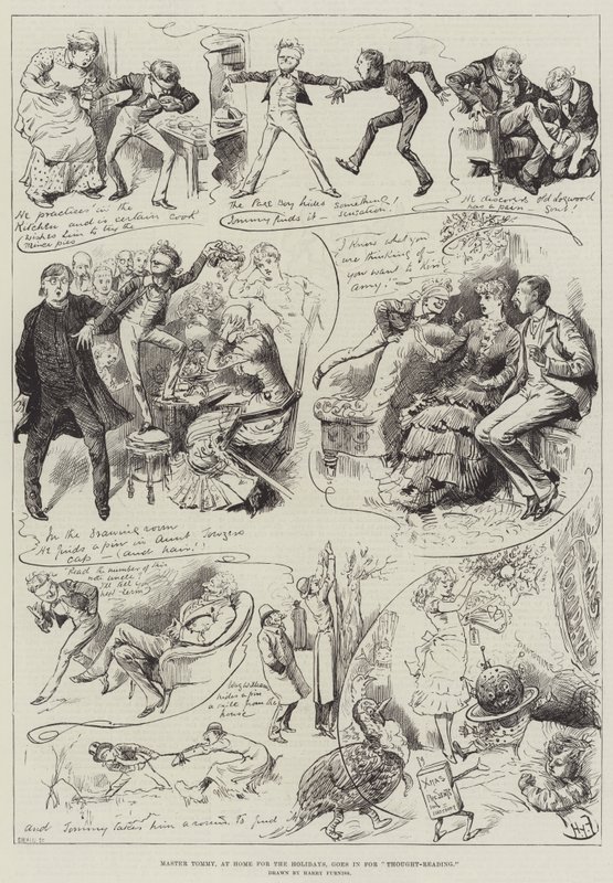 Tommy mester, otthon az ünnepekre, bemegy a Gondolatolvasásba alkotó: Harry Furniss