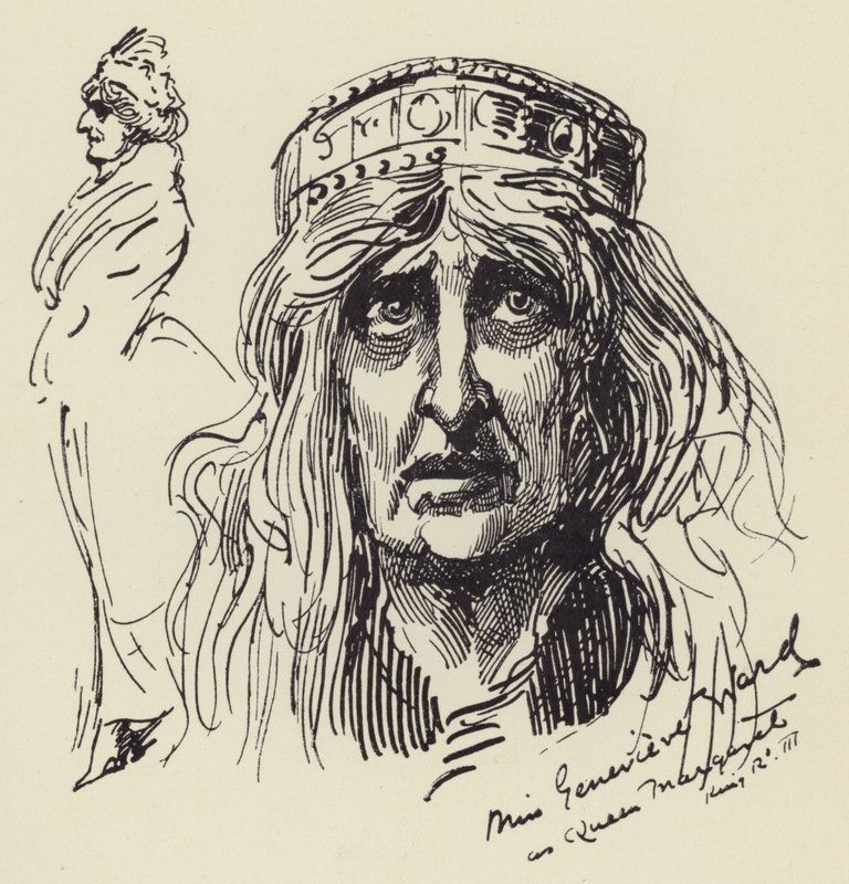 Miss Genevieve Ward Margaret királynő szerepében alkotó: Harry Furniss