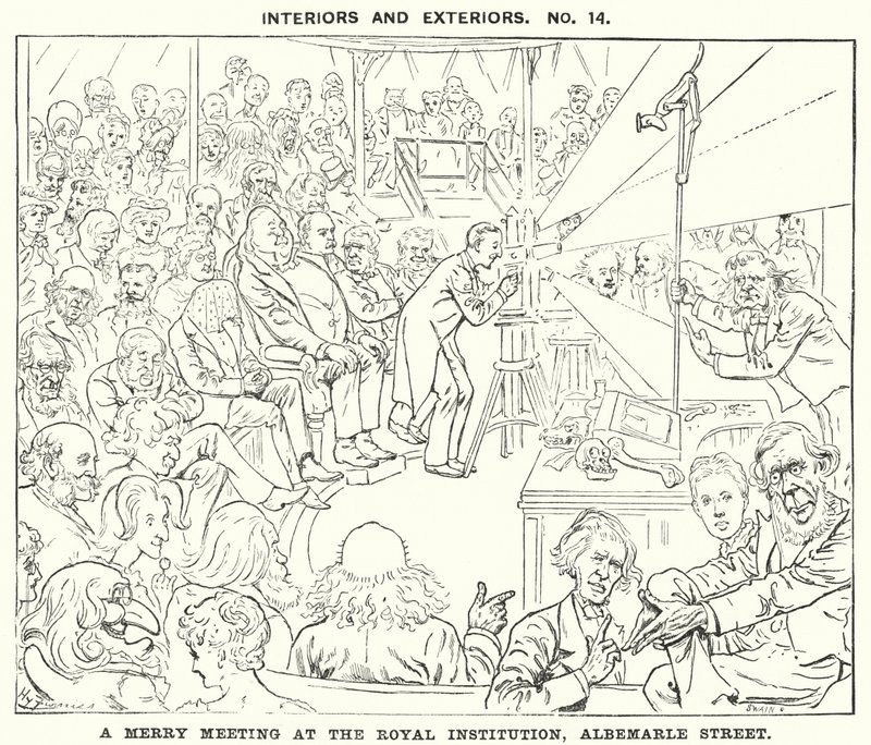 Punch rajzfilm: Vidám találkozó a Királyi Intézetben, Albemarle Street, London (metszet) alkotó: Harry Furniss