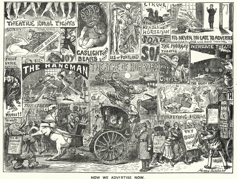 Lyukasztó rajzfilm: Hogyan hirdessünk most (metszet) alkotó: Harry Furniss