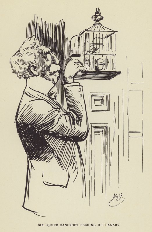 Sir Squire Bancroft a kanárit eteti alkotó: Harry Furniss