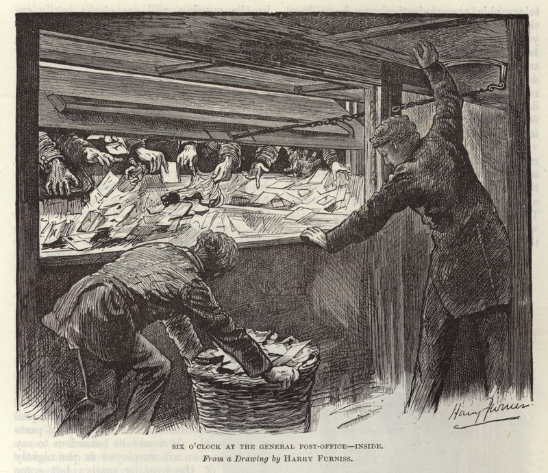 Hat órakor a főpostahivatalban alkotó: Harry Furniss