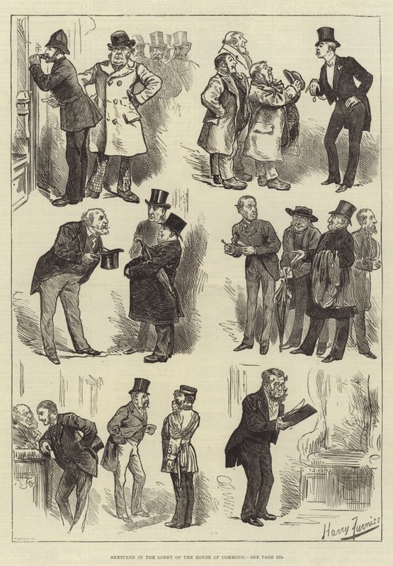 Vázlatok az alsóház előcsarnokában alkotó: Harry Furniss