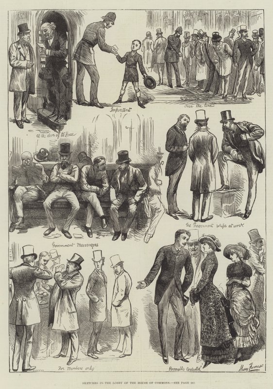 Vázlatok az alsóház előcsarnokában alkotó: Harry Furniss