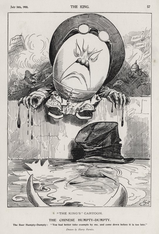 A kínai Humpty Dumpty, rajzfilm a boxerlázadásról és a búr háborúról (metszet) alkotó: Harry Furniss