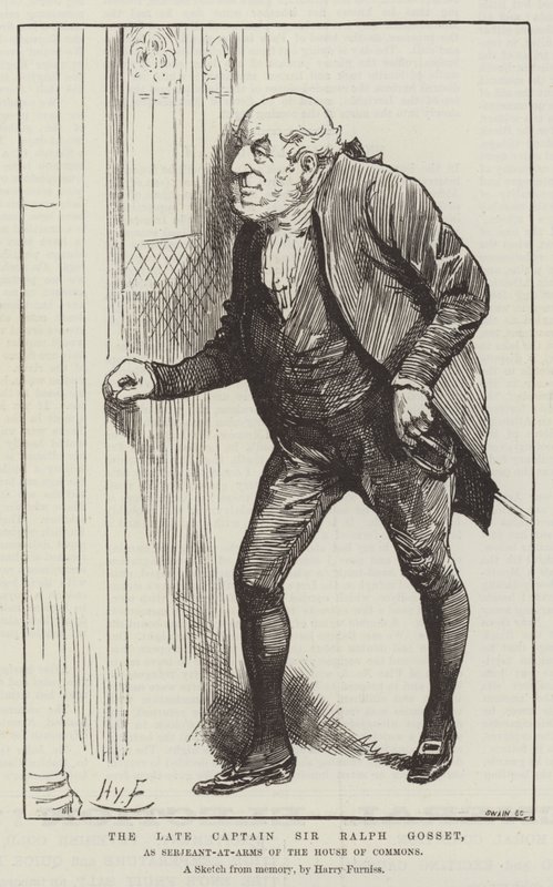 Sir Ralph Gosset néhai kapitány, mint az Alsóház udvari szolgája. alkotó: Harry Furniss