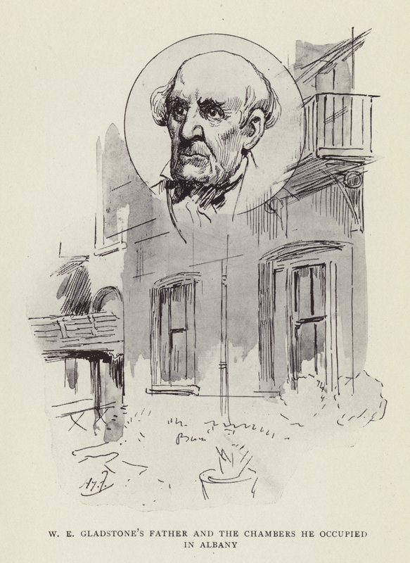 W E Gladstones apja és az Albanyban elfoglalt kamrák alkotó: Harry Furniss