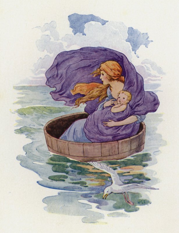 Elhajózott Danae és kisfia (színes litográfia) alkotó: Harry George Theaker