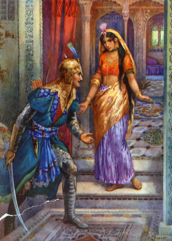 "Rámát megpillantva előre sietett" (színes litográfia) alkotó: Harry George Theaker