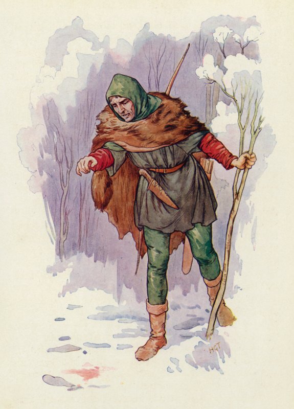 "Ha!" - kiáltotta Herbert, az erdész - "itt gyilkosság történt!" (színes litográfia) alkotó: Harry George Theaker