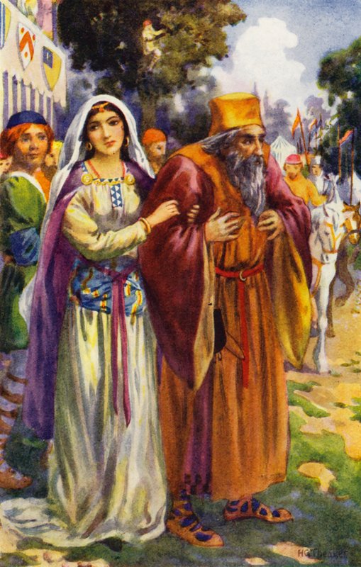 "Meglátta Izsákot, a zsidót és szépséges lányát, Rebekát" (színes litográfia) alkotó: Harry George Theaker