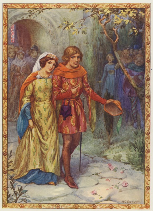 "Egy magas származású hölgyet vett feleségül", The Story of Gamelyn (színes litográfia) alkotó: Harry George Theaker