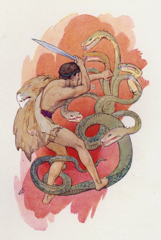Herkules és a hétfejű kígyó (színes litográfia) alkotó: Harry George Theaker