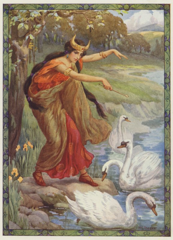 "A négy gyermek helyett mit látott", Lir gyermekei (színes litográfia) alkotó: Harry George Theaker