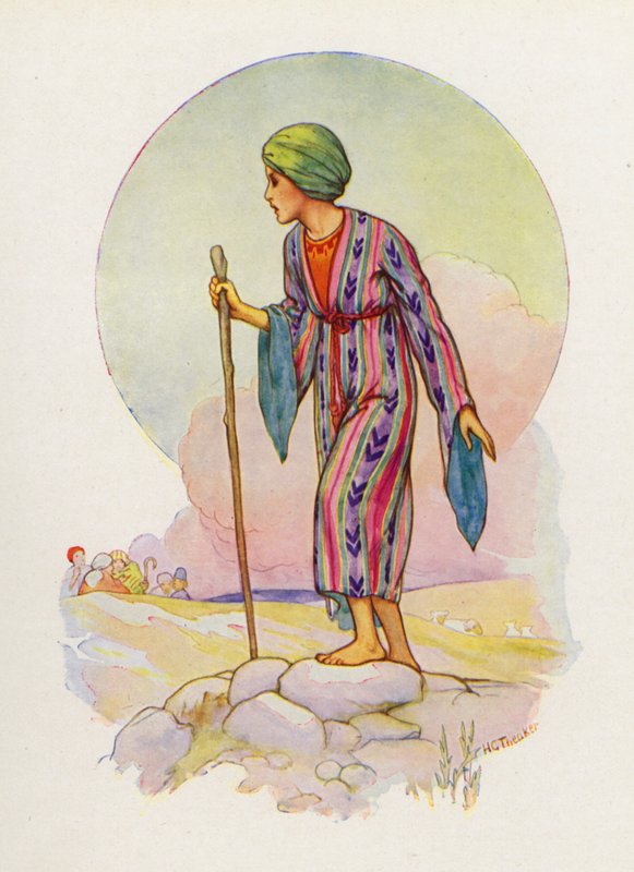 Jákob sokszínű kabátot készített Józsefnek (színes litográfia). alkotó: Harry George Theaker