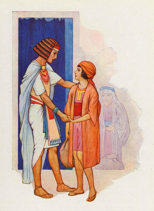 Júda elhozta Benjámint és bemutatta Józsefnek (színes lithó) alkotó: Harry George Theaker