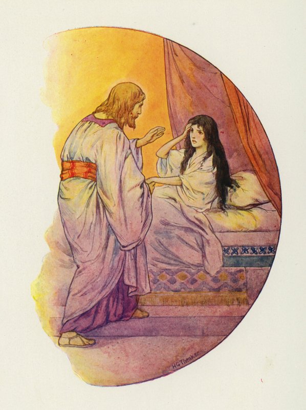 "Kislányom", mondta, "kelj fel!" (színes litográfia) alkotó: Harry George Theaker