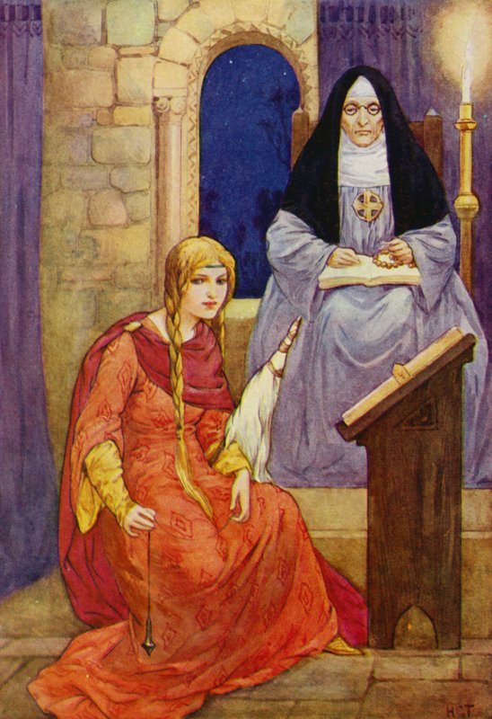 Marion Kirklees-ben volt menedékben, ott volt az apátnővel (színes lithó) alkotó: Harry George Theaker