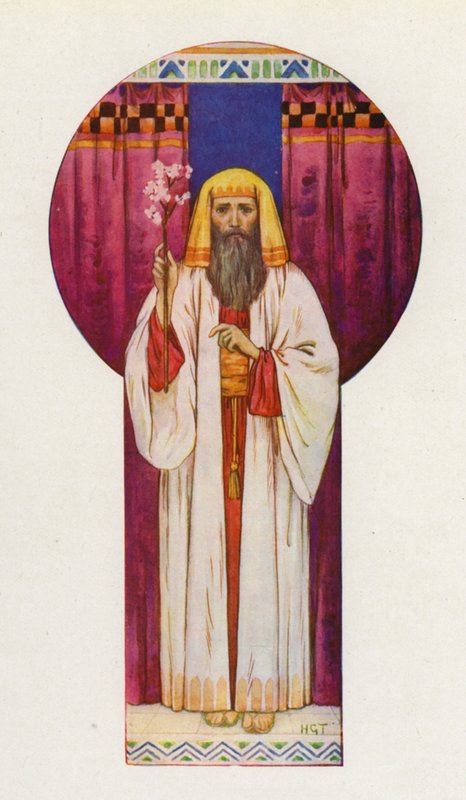 Mózes felemelte a pálcákat (színes litográfia) alkotó: Harry George Theaker